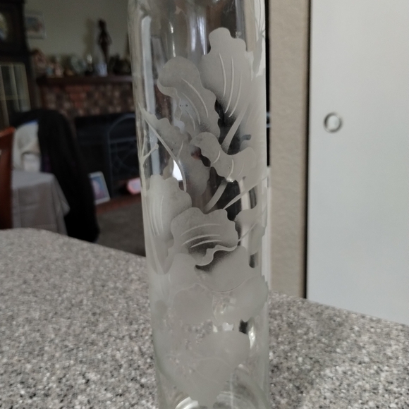 VTG West Virginia Etched Glass Orchid or Gazelle flower Empire Cocktail Pitcher - Picture 8 of 13